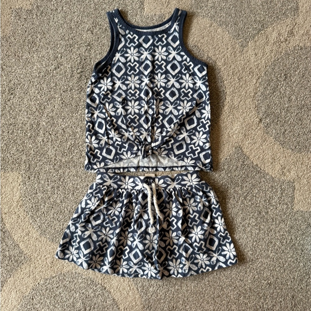 Navy and White Patterned Tank and Skirt Set